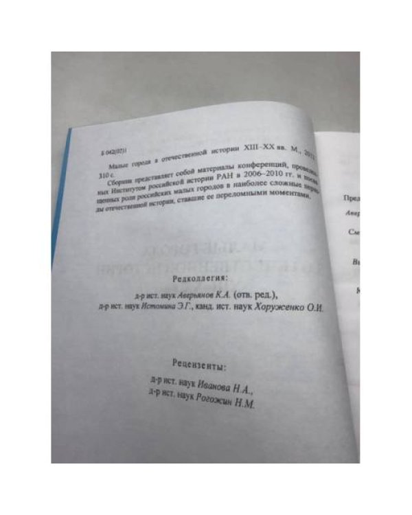 Малые города в отечественной истории XIII-XX вв