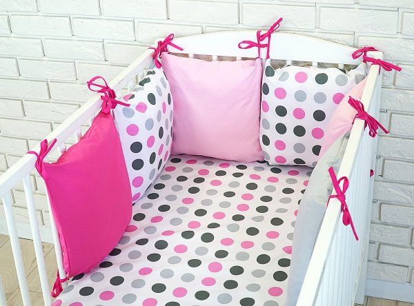 Обложка книги «La bebe™ Cotton Borders Set 8 Art.91817 Dots pink Комплект постельного белья из 8 частей»
