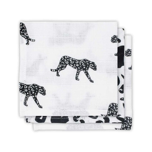 Jollein Muslin Face Leopard Art.537-848-65203 Высококачественная муслиновая пелёнка для лица, 3 шт. (15x21 см)