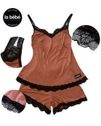 La bebe™ Maternity Cotton Lola Art.86290 Toffee Пижама (майка+шорты) для беременных и кормящих мамочек