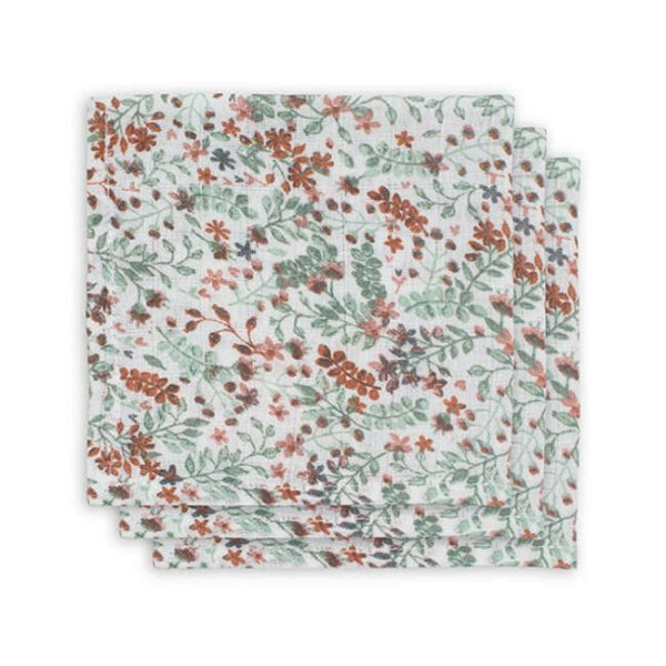 Jollein Muslin Face Bloom Art.537-­848­-65349 Высококачественная муслиновая пелёнка для лица, 3 шт. (30x30 cm)