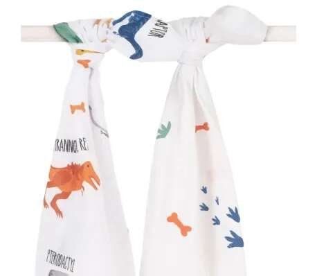Jollein Muslin Dinosaur Art.535­-852-­65312 Высококачественная муслиновая пелёнка из бамбука, 2 шт. (115x115 см)