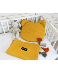 La bebe™ Waffle Set Art.126548 Yellow Хлопковый пледик + подушка 100x75 cm