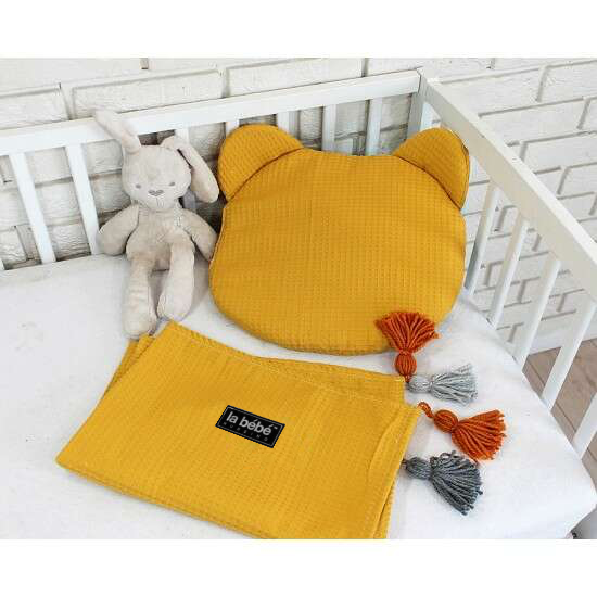 La bebe™ Waffle Set Art.126548 Yellow Хлопковый пледик + подушка 100x75 cm