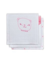 Jollein Muslin Face Funny Bear Art.536-848-65113 Высококачественная муслиновая пелёнка из бамбука для лица, 3 шт. (15x21см)