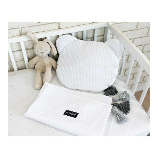 La bebe™ Waffle Set Art.933832 White Хлопковый пледик + подушка 100x75 cm