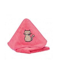 Fillikid Cat Towel Art.1041-12 Coral Red Детский комплект для ванной Махровое Полотенце с капюшоном 75х75 см + рукавичка для мытья