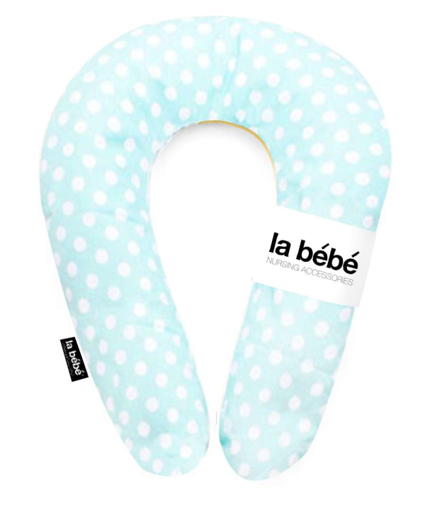 La Bebe™ Snug Art.85708 Nursing Maternity Pillow Mint Dots Подковка для сна, кормления малыша 20*70cm из натурального 100% льна