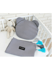 La bebe™ Waffle Set Art.1094105 Grey Хлопковый пледик + подушка 100x75 cм