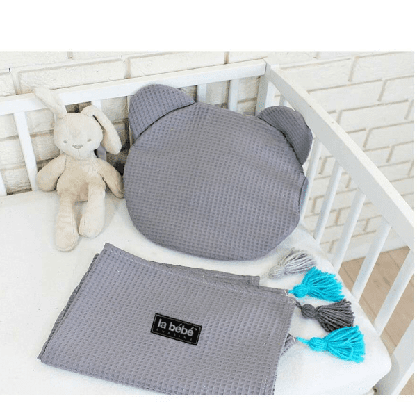 La bebe™ Waffle Set Art.1094105 Grey Хлопковый пледик + подушка 100x75 cм