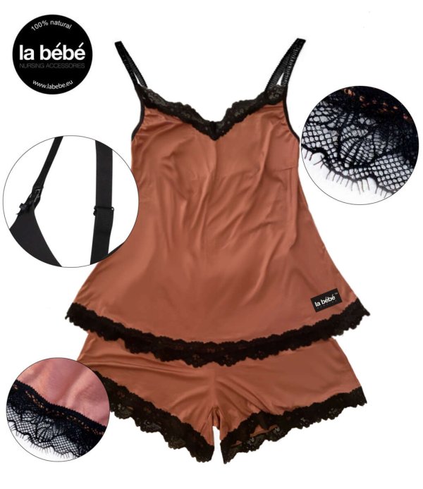 La bebe™ Maternity Cotton Lola Art.86290 Toffee Пижама (майка+шорты) для беременных и кормящих мамочек