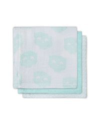 Jollein Muslin Face Owl Mint Art.537-848-64916 Высококачественная муслиновая пелёнка из бамбука для лица, 3 шт. (30х30 см)