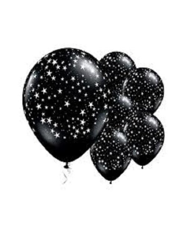 Черные шары со звездами - 6 шт.
