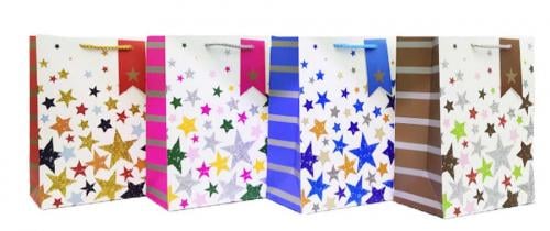 Подарочный пакет 26 32 см со звездами с блестками