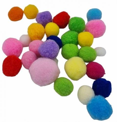 pomponi mix no 1-3cm krāsaini