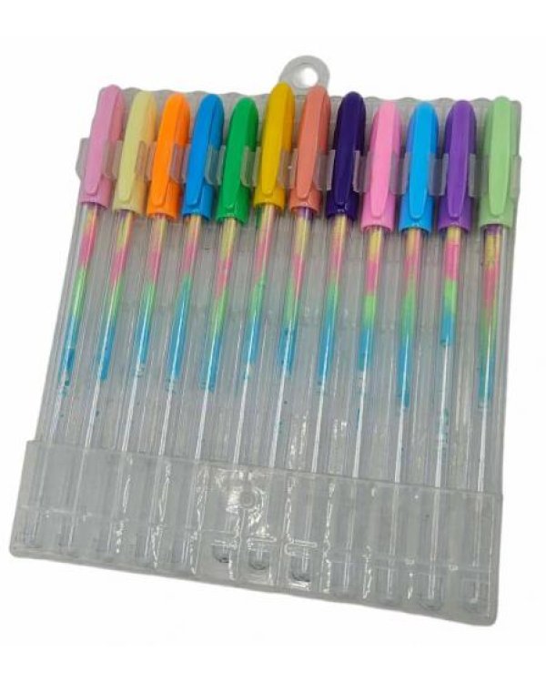 12 varavīksnes gradienta fluorescējošu gēlu pildspalvu komplekts
