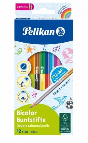 Zīmuļi 12kr/24kr Pelikan apaļi divpusēji