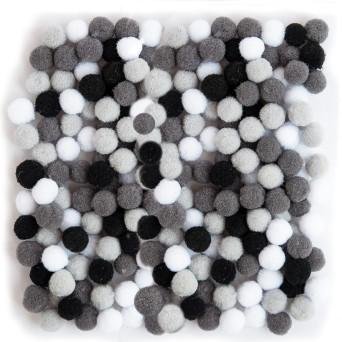pomponi mix no 1-2.5cm MELNS PELĒKS BALTS