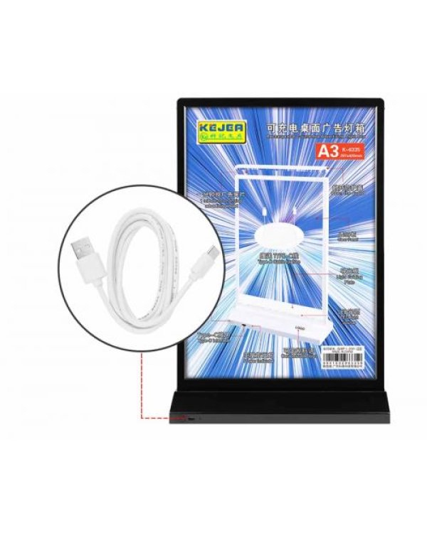 Info lapu turētājs A4 ar gaismu , ladējās ar USB portu