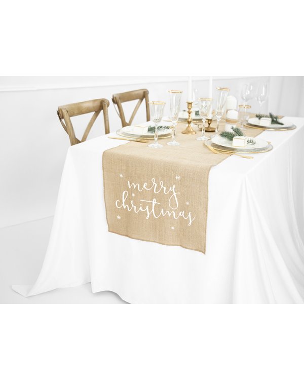 Jute table runner Merry Christmas, white, 50x250cm