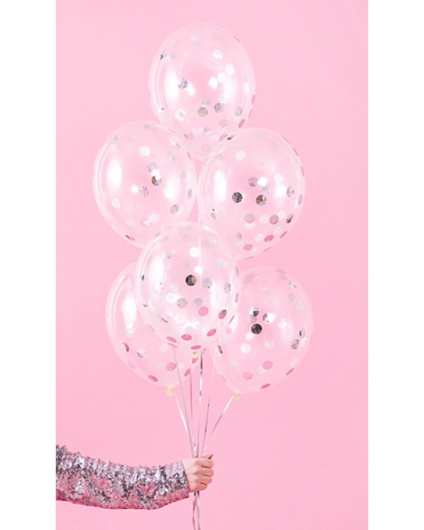 Confetti balloons - circles, 30cm, silver (1 pkt / 6 pc.)