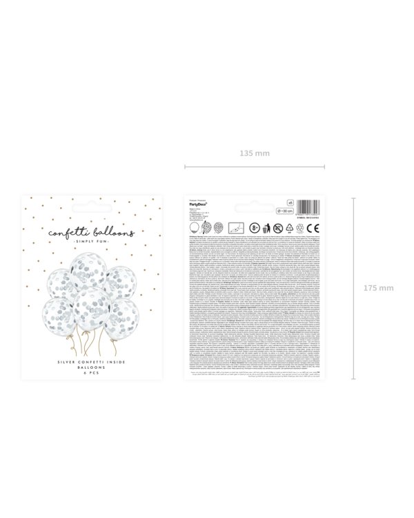 Confetti balloons - circles, 30cm, silver (1 pkt / 6 pc.)