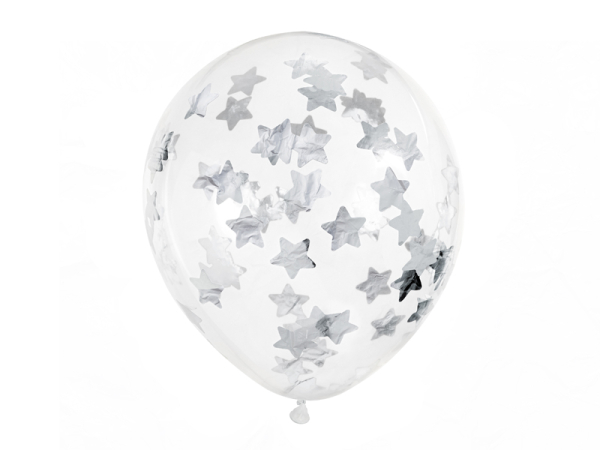 Confetti balloons - stars, 30cm, silver (1 pkt / 6 pc.)
