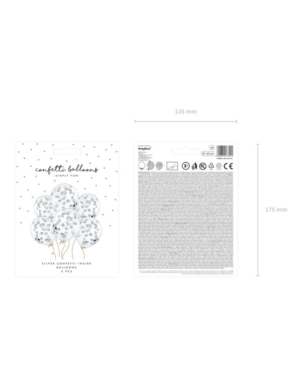 Confetti balloons - stars, 30cm, silver (1 pkt / 6 pc.)