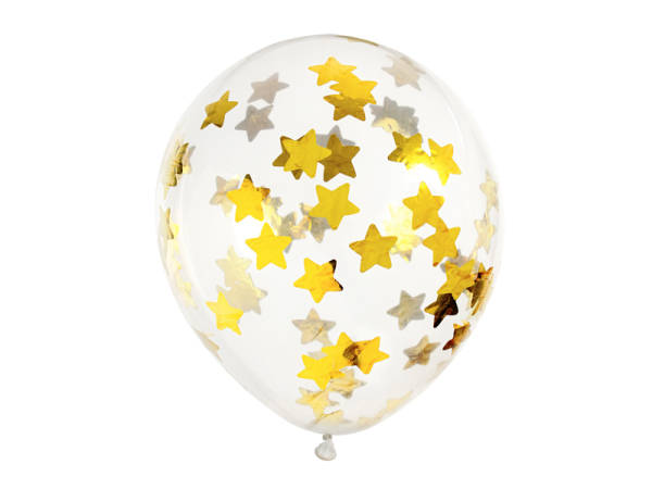 Confetti balloons - stars, 30cm, gold (1 pkt / 6 pc.)