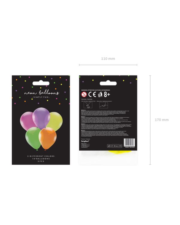 Neon Balloons 25cm, mix (1 pkt / 5 pc.)