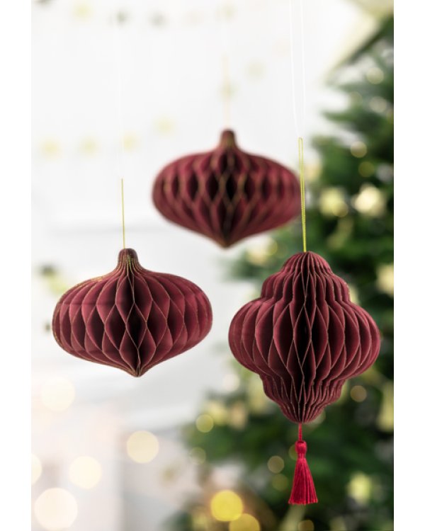 Paper honeycomb ornament Oval, deep red, 16x15cm