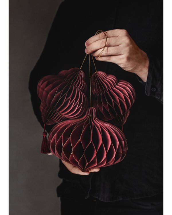 Paper honeycomb ornament Oval, deep red, 16x15cm