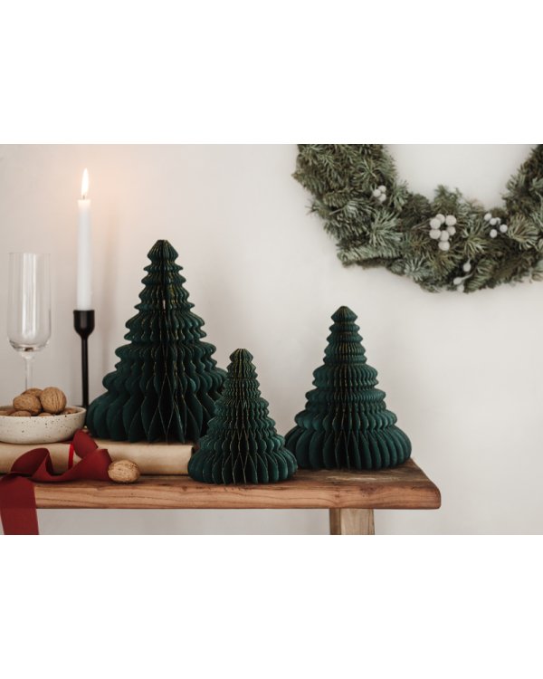 Paper honeycomb ornament Christmas tree, bottle green, 20cm