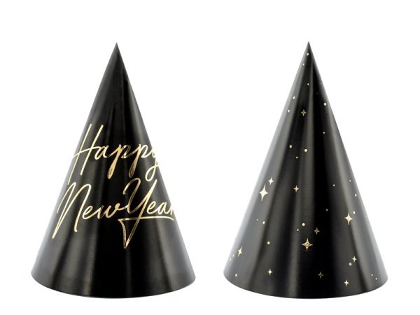 Party hats Happy New Year , 16cm (1 pkt / 6 pc.) Party hats Happy New Year , 16cm (1 pkt / 6 pc.)