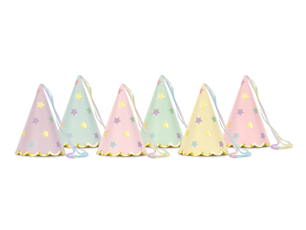 Party hats Stars, mix, 14.5cm (1 pkt / 6 pc.)