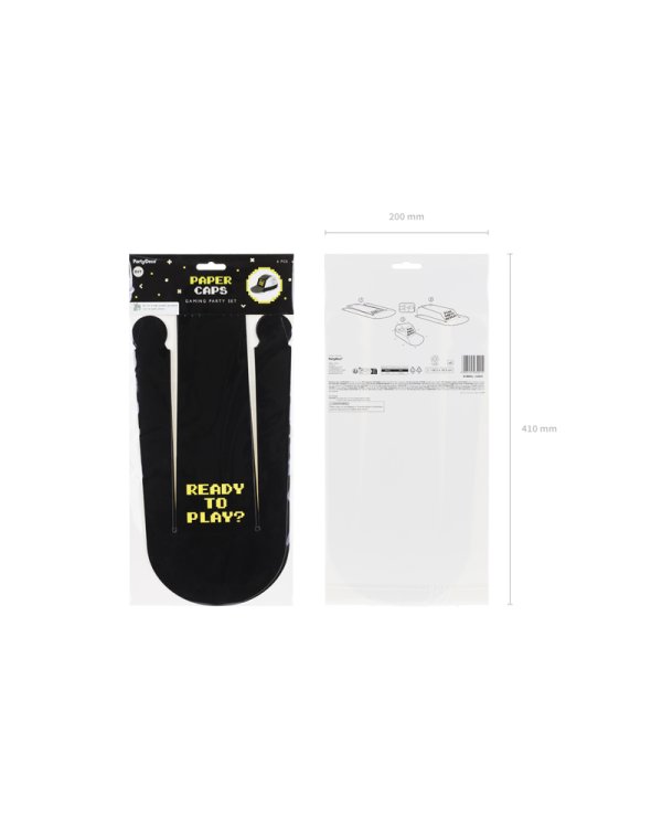 Paper hats Gamer, 38.5x18.5 cm, black (1 pkt / 6 pc.)
