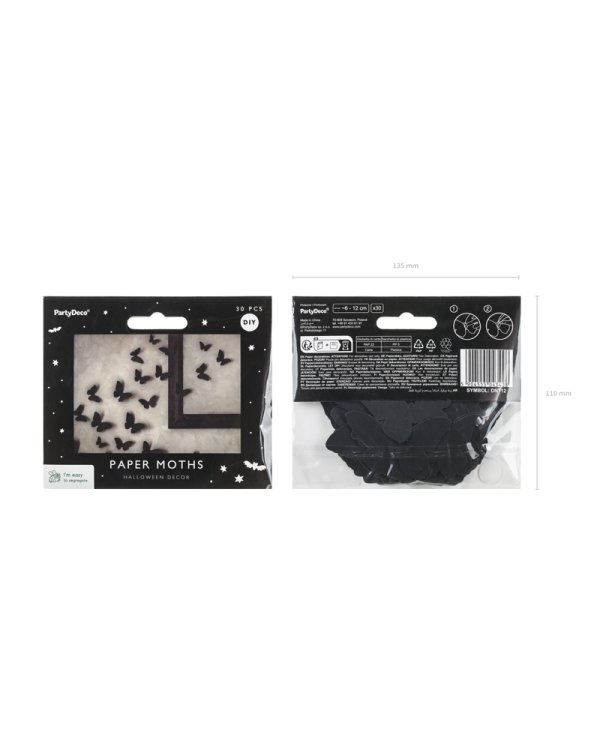 Paper Moth Decoration, black, 6-12cm (1 pkt / 30 pc.)