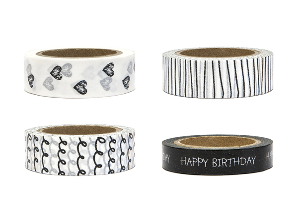 Decorative tape Black&White, mix (1 pkt / 4 pc.)