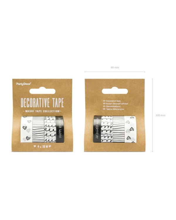 Decorative tape Black&White, mix (1 pkt / 4 pc.)
