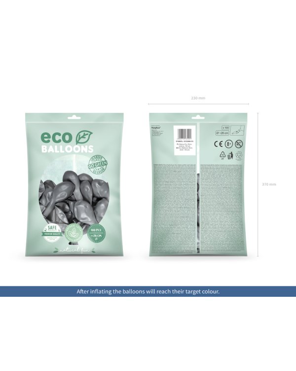 Eco Balloons 26cm metallic, silver (1 pkt / 100 pc.)