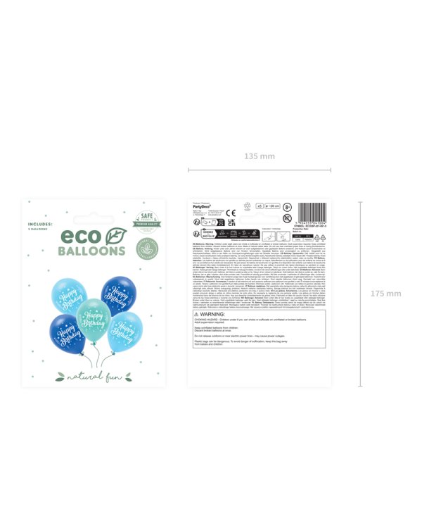 Eco Balloons 26 cm, Happy Birthday, blue (1 pkt / 5 pc.)