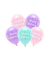 Eco Balloons 26 cm, Happy Birthday, pink (1 pkt / 5 pc.)
