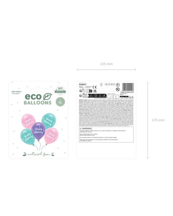 Eco Balloons 26 cm, Happy Birthday, pink (1 pkt / 5 pc.)