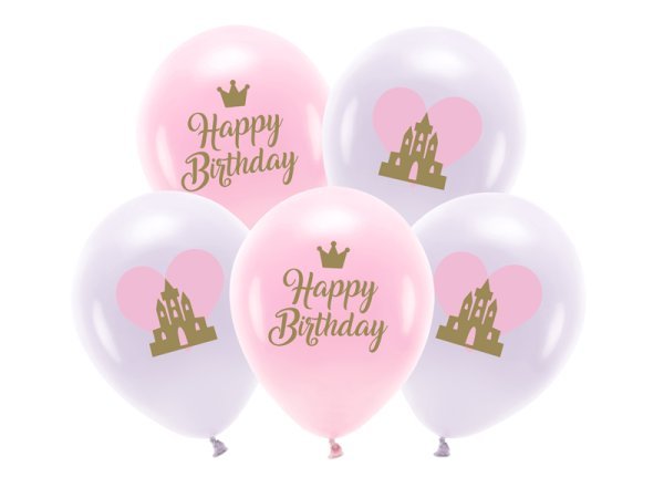 Eco Balloons 33 cm, Happy Birthday, mix (1 pkt / 5 pc.)
