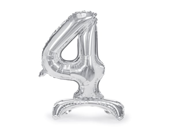 Standing foil balloon Number ''4'', 70cm, silver