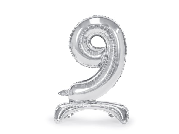 Standing foil balloon Number ''9'', 70cm, silver