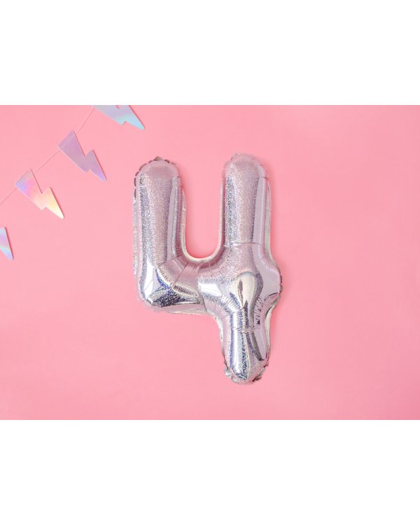 Foil Balloon Number ''4'', 35cm, holographic
