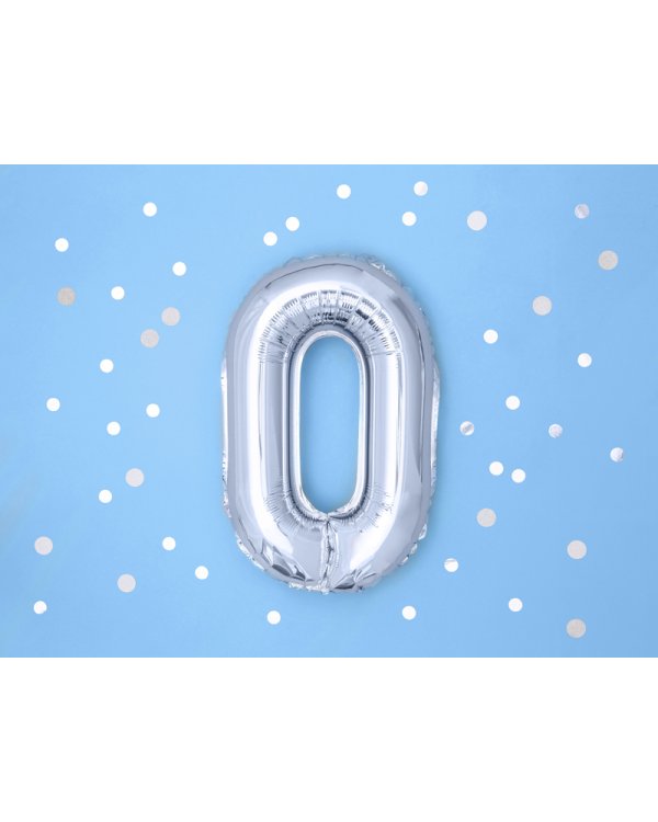 Foil Balloon Number ''0'', 35cm, silver