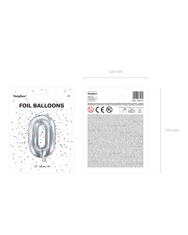 Foil Balloon Number ''0'', 35cm, silver