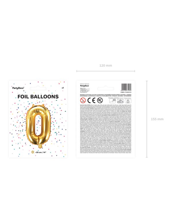 Foil Balloon Number ''0'', 35cm, gold